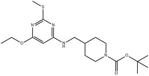 4-[(6-Ethoxy-2-Methylsulfanyl-pyriMidin-4-ylaMino)-Methyl]-piperidine-1-carboxylic acid tert-butyl ester Struktur