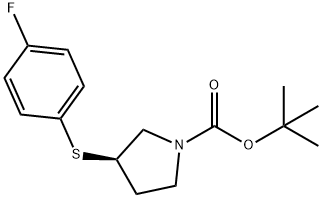 (R)-3-(4-Fluoro-phenylsulfanyl)-pyrrolidine-1-carboxylic acid tert-butyl ester Struktur