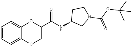 (R)-3-[(2,3-Dihydro-benzo[1,4]dioxine-2-carbonyl)-aMino]-pyrrolidine-1-carboxylic acid tert-butyl ester Struktur