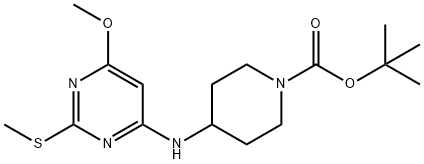 4-(6-Methoxy-2-Methylsulfanyl-pyriMidin-4-ylaMino)-piperidine-1-carboxylic acid tert-butyl ester Struktur