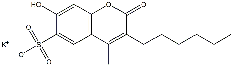 3-n-Hexyl-7-hydroxy-4-methyl-coumarinyl-6-sulfonic acid potassium salt Struktur