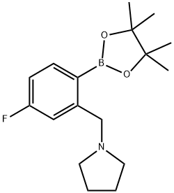 1-{[5-fluoro-2-(tetramethyl-1,3,2-dioxaborolan-2-yl)phenyl]methyl}pyrrolidine Struktur