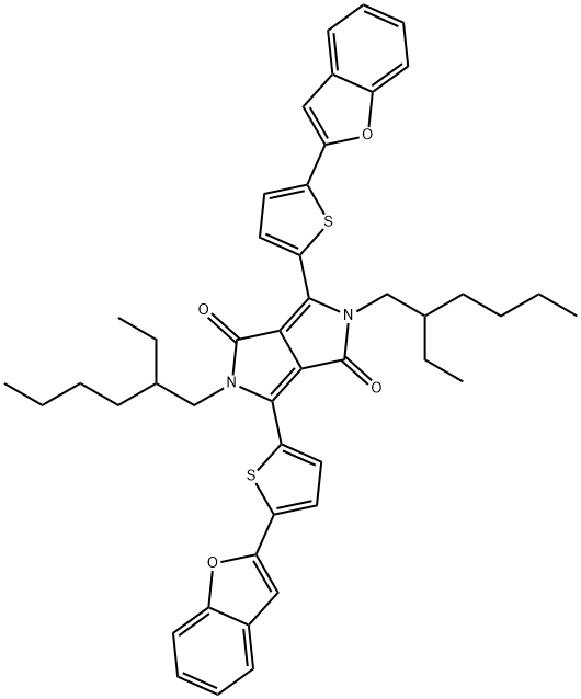 3,6-bis(5-(benzofuran-2-yl)thiophen-2-yl)-2,5-bis(2-ethylhexyl)pyrrolo[3,4-c]pyrrole-1,4(2H,5H)-dione Struktur