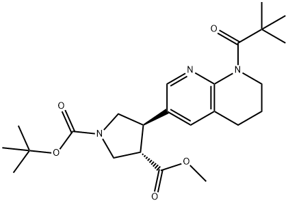 (3S,4R)-1-tert-Butyl 3-methyl 4-(8-pivaloyl-5,6,7, 8-tetrahydro-1,8-naphthyridin-3-yl)pyrrolidine-1, Struktur