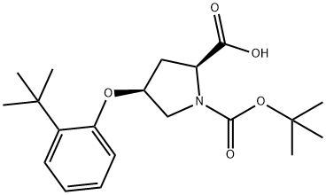 (2S,4S)-1-(tert-Butoxycarbonyl)-4-[2-(tert-butyl)-phenoxy]-2-pyrrolidinecarboxylic acid Struktur