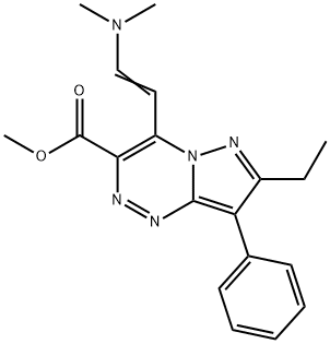 Methyl 4-[(E)-2-(dimethylamino)vinyl]-7-ethyl-8-phenylpyrazolo[5,1-c][1,2,4]triazine-3-carboxylate Struktur