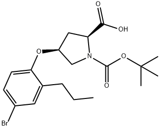 (2S,4S)-4-(4-Bromo-2-propylphenoxy)-1-(tert-butoxycarbonyl)-2-pyrrolidinecarboxylic acid Struktur