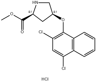 Methyl (2S,4S)-4-[(2,4-dichloro-1-naphthyl)oxy]-2-pyrrolidinecarboxylate hydrochloride Struktur