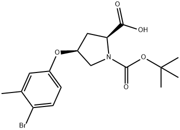 (2S,4S)-4-(4-Bromo-3-methylphenoxy)-1-(tert-butoxycarbonyl)-2-pyrrolidinecarboxylic acid Struktur