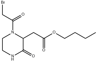 Butyl 2-[1-(2-bromoacetyl)-3-oxo-2-piperazinyl]-acetate Struktur