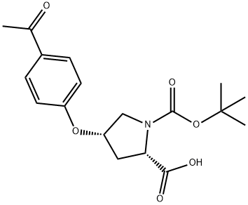 (2S,4S)-4-(4-Acetylphenoxy)-1-(tert-butoxy-carbonyl)-2-pyrrolidinecarboxylic acid Struktur