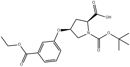 (2S,4S)-1-(tert-Butoxycarbonyl)-4-[3-(ethoxy-carbonyl)phenoxy]-2-pyrrolidinecarboxylic acid Struktur