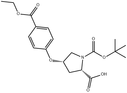 (2S,4S)-1-(tert-Butoxycarbonyl)-4-[4-(ethoxy-carbonyl)phenoxy]-2-pyrrolidinecarboxylic acid Struktur