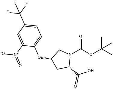 (2S,4S)-1-(tert-Butoxycarbonyl)-4-[2-nitro-4-(tri-fluoromethyl)phenoxy]-2-pyrrolidinecarboxylic acid Struktur