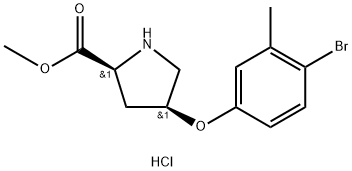 Methyl (2S,4S)-4-(4-bromo-3-methylphenoxy)-2-pyrrolidinecarboxylate hydrochloride Struktur