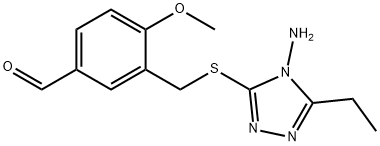 3-{[(4-amino-5-ethyl-4H-1,2,4-triazol-3-yl)thio]methyl}-4-methoxybenzaldehyde Struktur