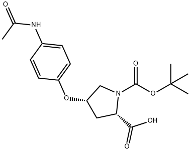 (2S,4S)-4-[4-(Acetylamino)phenoxy]-1-(tert-butoxycarbonyl)-2-pyrrolidinecarboxylic acid Struktur