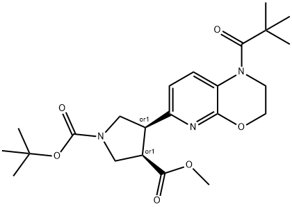 (3R,4S)-1-tert-Butyl 3-methyl 4-(1-pivaloyl-2,3-di hydro-1H-pyrido[2,3-b][1,4]oxazin-6-yl)pyrrolidin Struktur