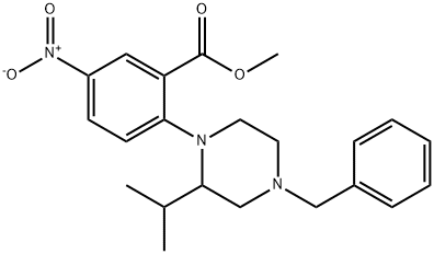 Methyl 2-[4-benzyl-2-(propan-2-yl)piperazin-1-yl]-5-nitrobenzoate Struktur