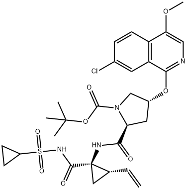 (2S,4R)-tert-butyl 4-((7-chloro-4-Methoxyisoquinolin-1-yl)oxy)-2-(((1R,2S)-1-((cyclopropylsulfonyl)carbaMoyl)-2-vinylcyclopropyl)carbaMoyl)pyrrolidine-1-carboxylate Struktur