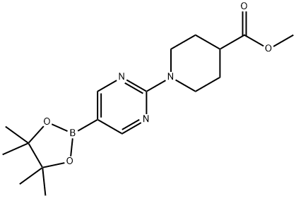 Methyl 1-(5-(4,4,5,5-tetraMethyl-1,3,2-dioxaborolan-2-yl)pyriMidin-2-yl)piperidine-4-carboxylate Struktur