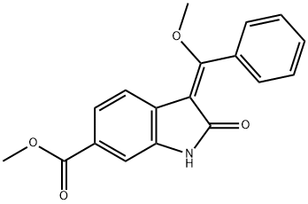 (3E)-2,3-Dihydro-3-(methoxyphenylmethylene)-2-oxo-1H-indole-6-carboxylic acid methyl ester Struktur