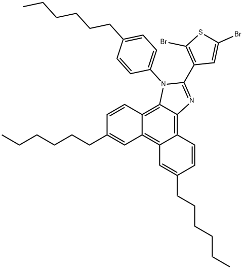 2-(2,5-DibroMothiophen-3-yl)-6,9-dihexyl-1-(4-hexylphenyl)-1H-phenanthro[9,10-d]iMidazole Struktur