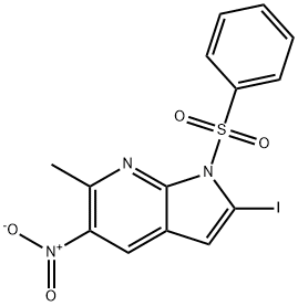 1-(Phenylsulphonyl)-2-iodo-6-Methyl-5-nitro-7-azaindole Struktur