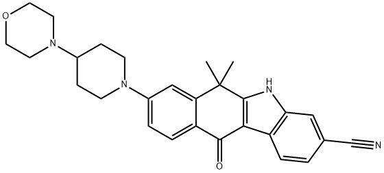 6,6-diMethyl-8-(4-Morpholinopiperidin-1-yl)-11-oxo-6,11-dihydro-5H-benzo[b]carbazole-3-carbonitrile Struktur