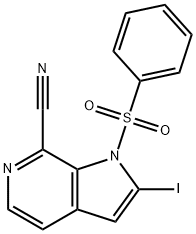 1-(Phenylsulfonyl)-7-cyano-2-iodo-6-azaindole Struktur