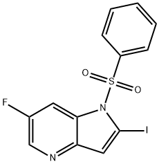 1-(Phenylsulfonyl)-6-fluoro-2-iodo-4-azaindole Struktur