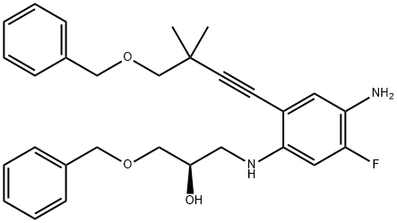 2-Propanol, 1-[[4-aMino-2-[3,3-diMethyl-4-(phenylMethoxy)-1-butyn-1-yl]-5-fluorophenyl]aMino]-3-(phenylMethoxy)-, (2R)- Struktur