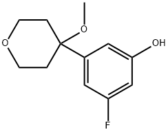 4-(5-fluoro-3-hydroxyphenyl)-4-Methoxy-3,4,5,6-tetrahydro-2H-pyran Struktur