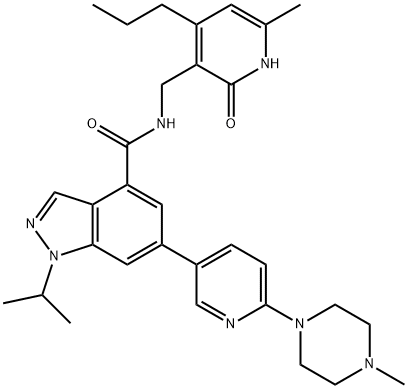 1-Isopropyl-6-[6-(4-Methyl-piperazin-1-yl)-pyridin-3-yl]-1H-indazole-4-carboxylic acid (6-Methyl-2-oxo-4-propyl-1,2-dihydro-pyridin-3-ylMethyl)-aMide Struktur