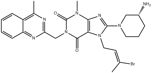 1H-Purine-2,6-dione, 8-[(3R)-3-aMino-1-piperidinyl]-7-[(2E)-3-broMo-2-buten-1-yl]-3,7-dihydro-3-Methyl-1-[(4-Methyl-2-quinazolinyl)Methyl]- Struktur