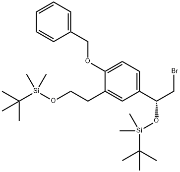 (R)-(1-(4-(Benzyloxy)-3-(2-((tert-butyldiMethylsilyl)oxy)ethyl)phenyl)-2-broMoethoxy)(tert-butyl)diMethylsilane Struktur