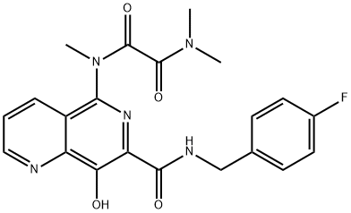 N1-[7-[[(4-Fluorobenzyl)amino]carbonyl]-8-hydroxy-1,6-naphthyridin-5-yl]-N1,N2,N2-trimethylethanediamide Struktur