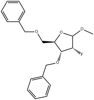 (2R,3R,4R)-3-(benzyloxy)-2-(benzyloxymethyl)-4-fluoro-5-methoxy-tetrahydrofuran Struktur