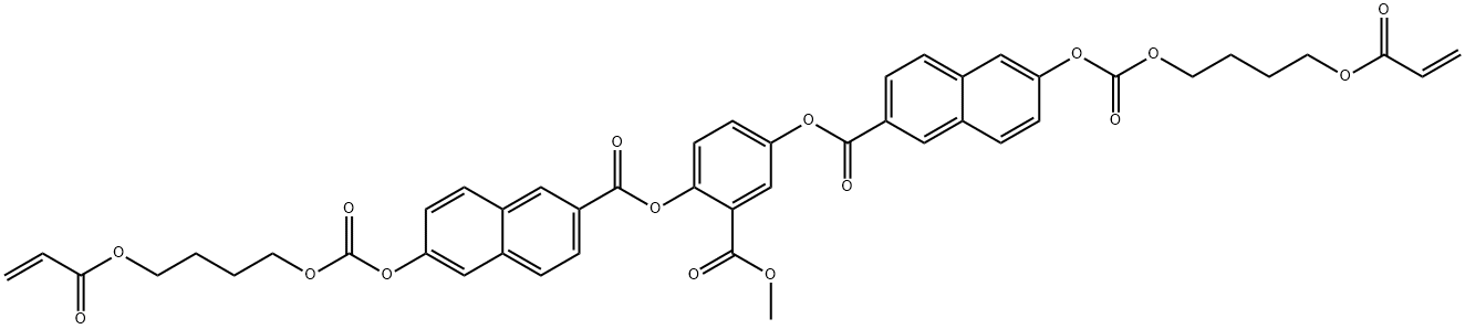 6-[[[4-[(1-Oxo-2-propen-1-yl)oxy]butoxy]carbonyl]oxy]-2-naphthalenecarboxylic acid 2,2'-[2-(methoxycarbonyl)-1,4-phenylene] ester Struktur