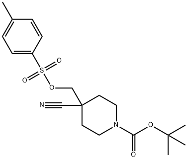 4-Cyano-4-(toluene-4-sulfonyloxyMethyl)-piperidine-1-carboxylic acid tert-butyl ester Struktur