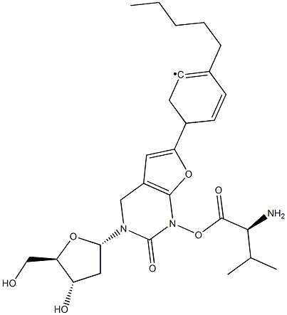 L-Valine 5'-ester with 3-(2-deoxy-beta-D-erythro-pentofuranosyl)-6-(4-pentylphenyl)furo[2,3-d]pyrimidin-2(3H)-one Struktur