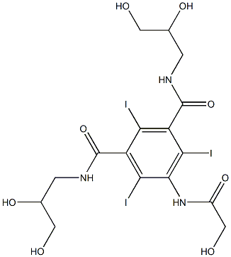 5-(2-hydroxyacetaMido)-N,N'-bis(2,3-dihydroxypropyl)-2,4,6-triiodo-
1,3-benzendicarboxaMide Struktur