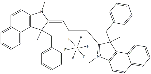 1-benzyl-2-((1E,3E)-3-(1-benzyl-1,3-diMethyl-1H-benzo[e]indol-2(3H)-ylidene)prop-1-en-1-yl)-1,3-diMethyl-1H-benzo[e]indol-3-iuM hexafluorophosphate(V) Struktur