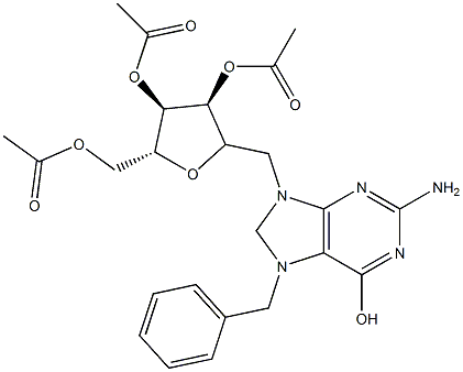 (2R,3R,4S)-2-(acetoxyMethyl)-5-((2-aMino-7-benzyl-6-hydroxy-7H-purin-9(8H)-yl)Methyl)tetrahydrofuran-3,4-diyl diacetate Struktur