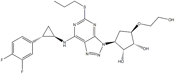 (1R,2R,3S,5R)-3-(7-((1R,2S)-2-(3,4-difluorophenyl)cyclopropylaMino)-5-(propylthio)-3H-[1,2,3]triazolo[4,5-d]pyriMidin-3-yl)-5-(2-hydroxyethoxy)cyclopentane-1,2-diol Struktur