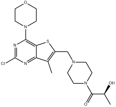 (S)-1-(4-((2-chloro-7-methyl-4-morpholinothieno[3,2-d]pyrimidin-6-yl)methyl)piperazin-1-yl)-2-hydroxypropan-1-one Struktur