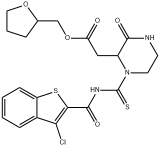 tetrahydro-2-furanylmethyl [1-({[(3-chloro-1-benzothien-2-yl)carbonyl]amino}carbonothioyl)-3-oxo-2-piperazinyl]acetate Struktur