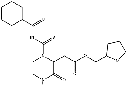 oxolan-2-ylmethyl 2-[1-(cyclohexanecarbonylcarbamothioyl)-3-oxopiperazin-2-yl]acetate Struktur