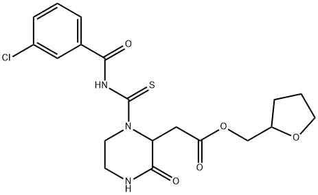 tetrahydro-2-furanylmethyl (1-{[(3-chlorobenzoyl)amino]carbonothioyl}-3-oxo-2-piperazinyl)acetate Struktur