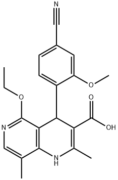 4-(4-cyano-2-methoxyphenyl)-5-ethoxy-2,8-dimethyl-1,4-dihydro-1,6-naphthyridine-3-carboxylic acid Struktur